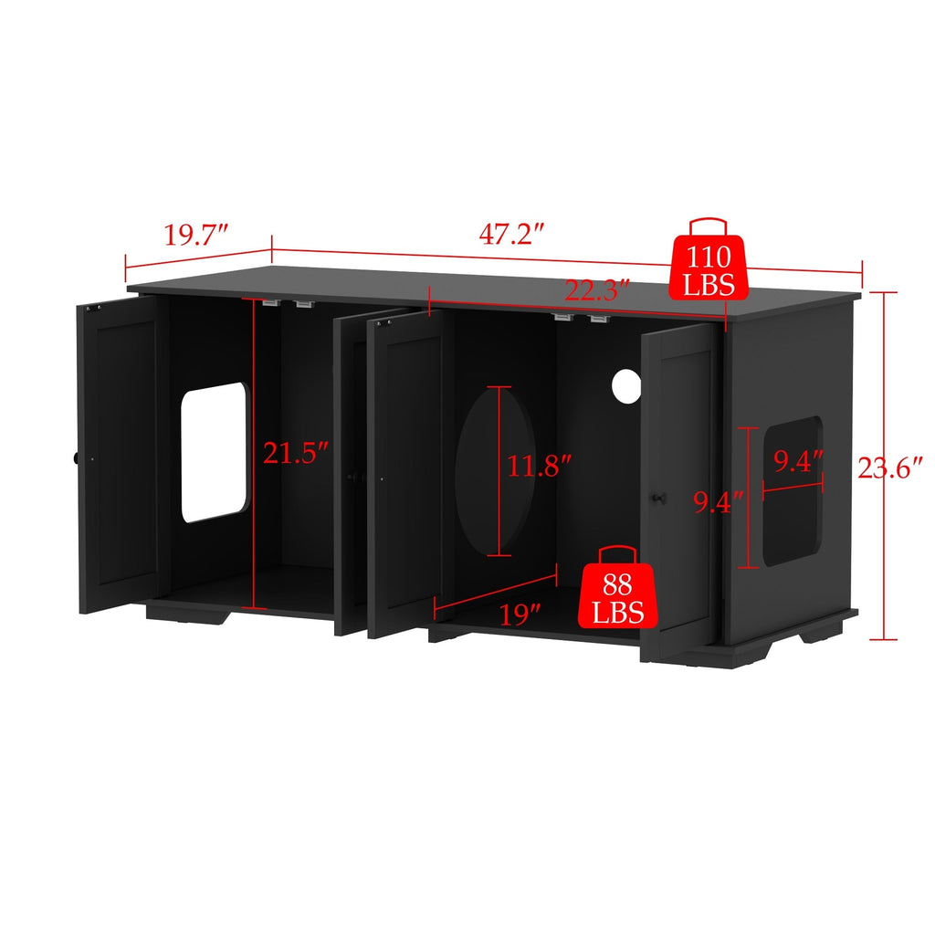 Meuble cache-litière pour chat avec double accès pour animaux de compagnie