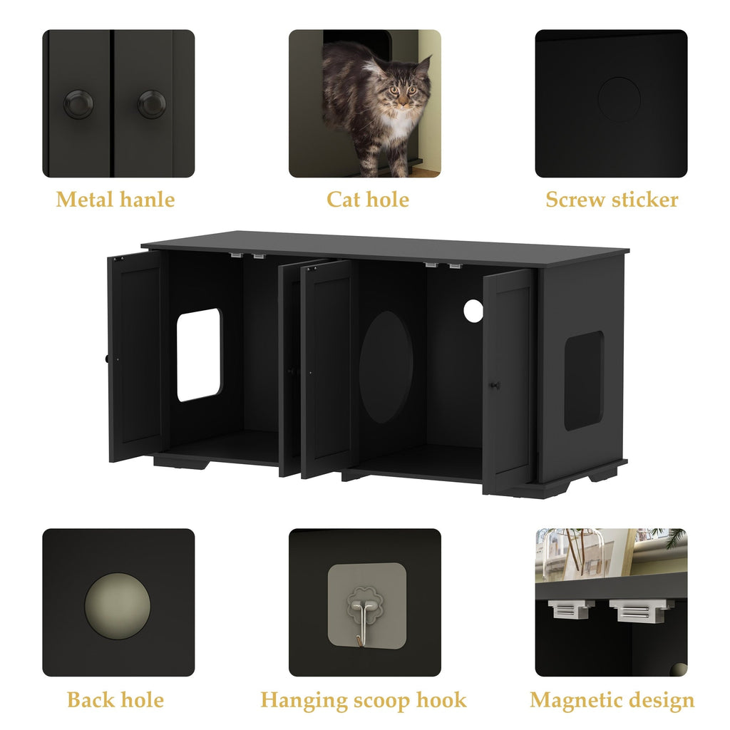 Meuble cache-litière pour chat avec double accès pour animaux de compagnie