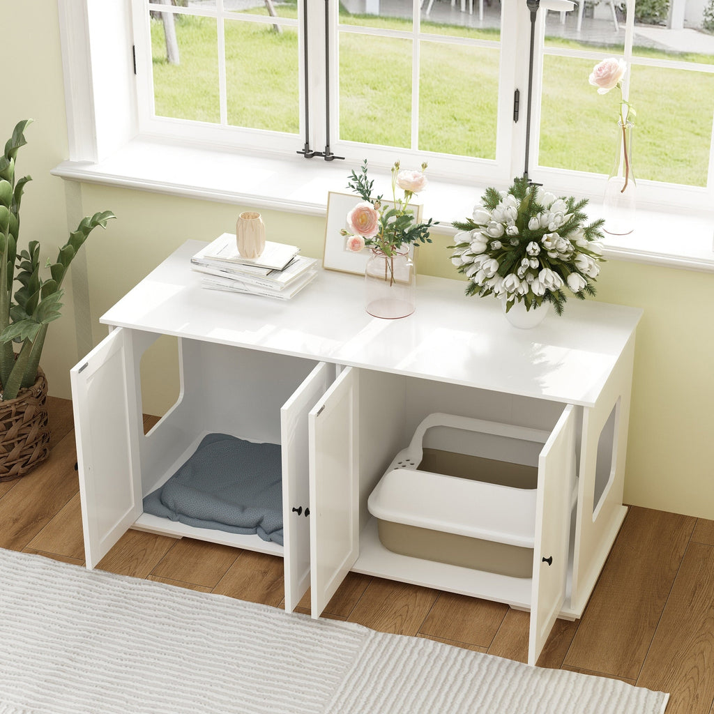 Meuble cache-litière pour chat avec double accès pour animaux de compagnie