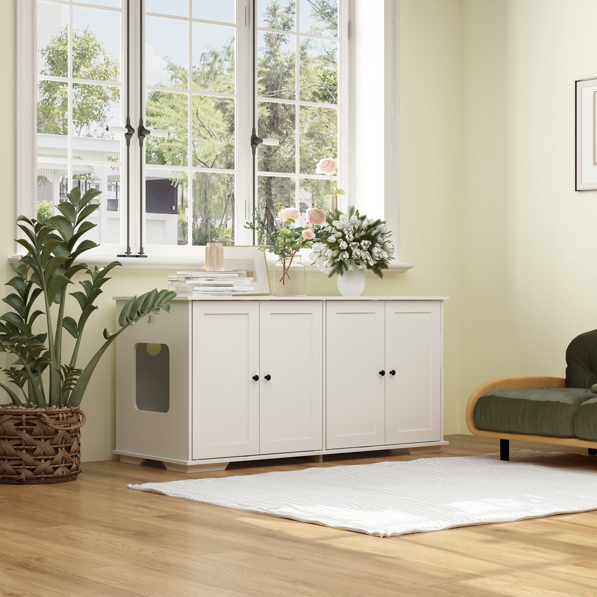 Meuble cache-litière pour chat avec double accès pour animaux de compagnie