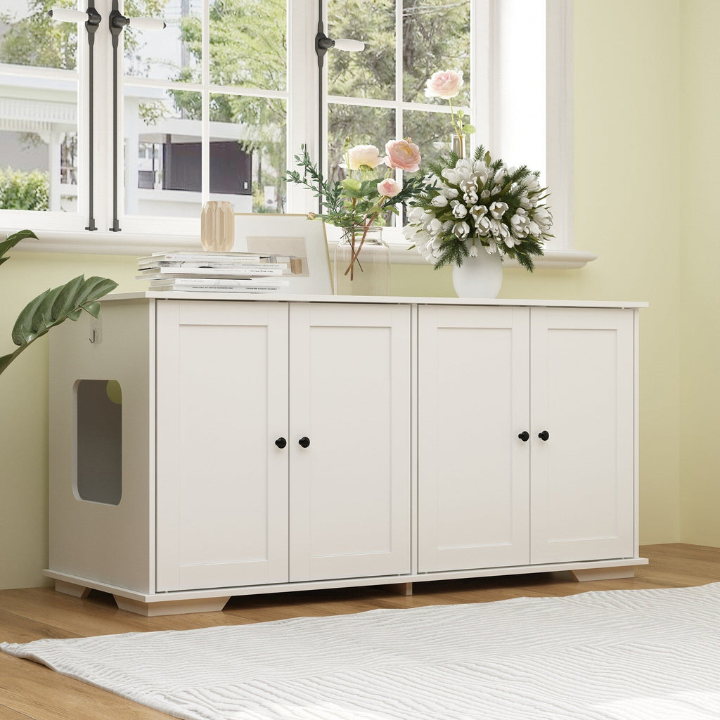 Meuble cache-litière pour chat avec double accès pour animaux de compagnie