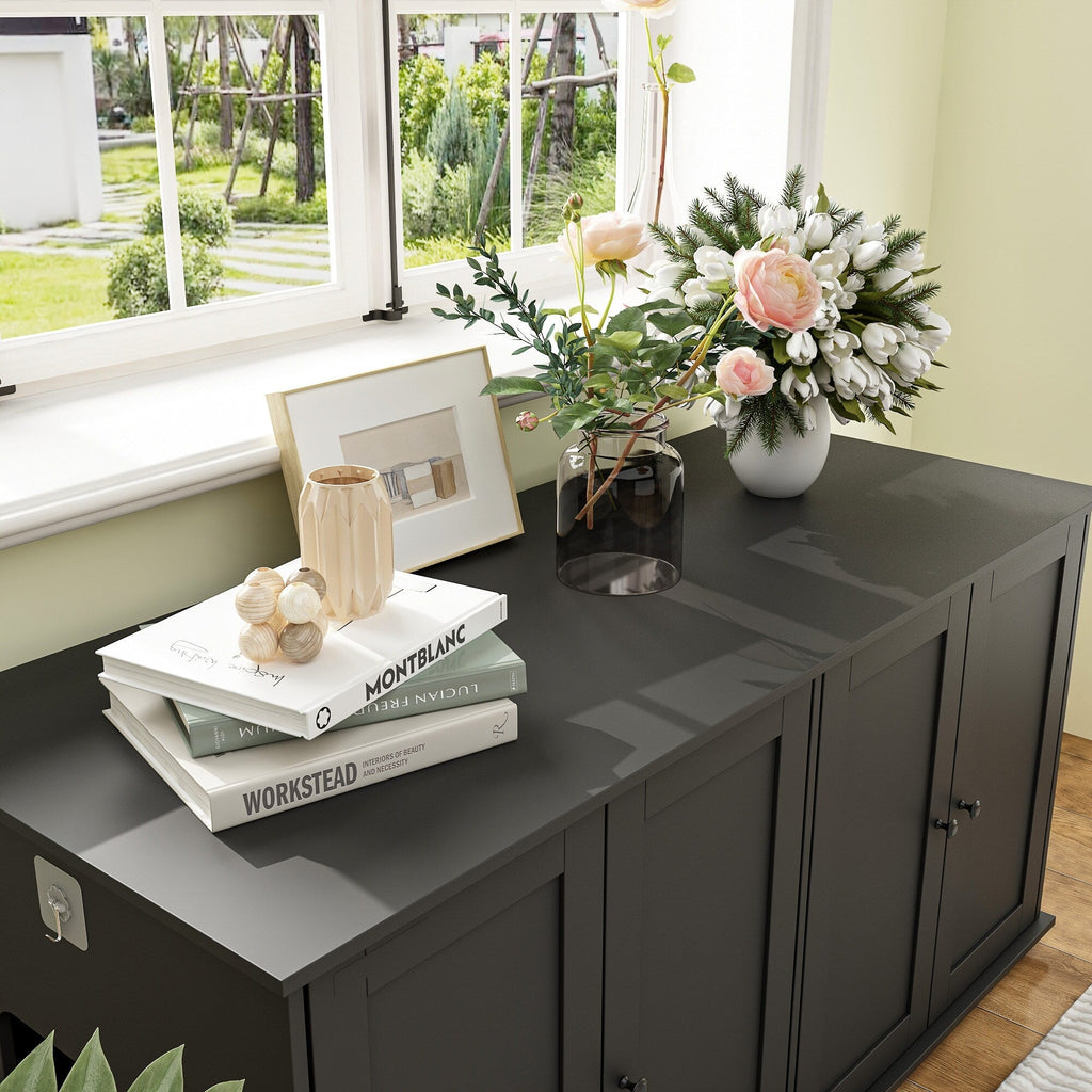 Meuble cache-litière pour chat avec double accès pour animaux de compagnie