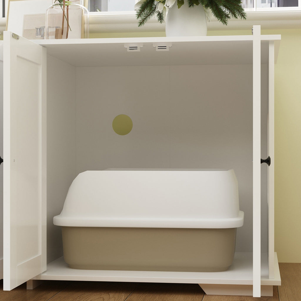 Meuble cache-litière pour chat avec double accès pour animaux de compagnie