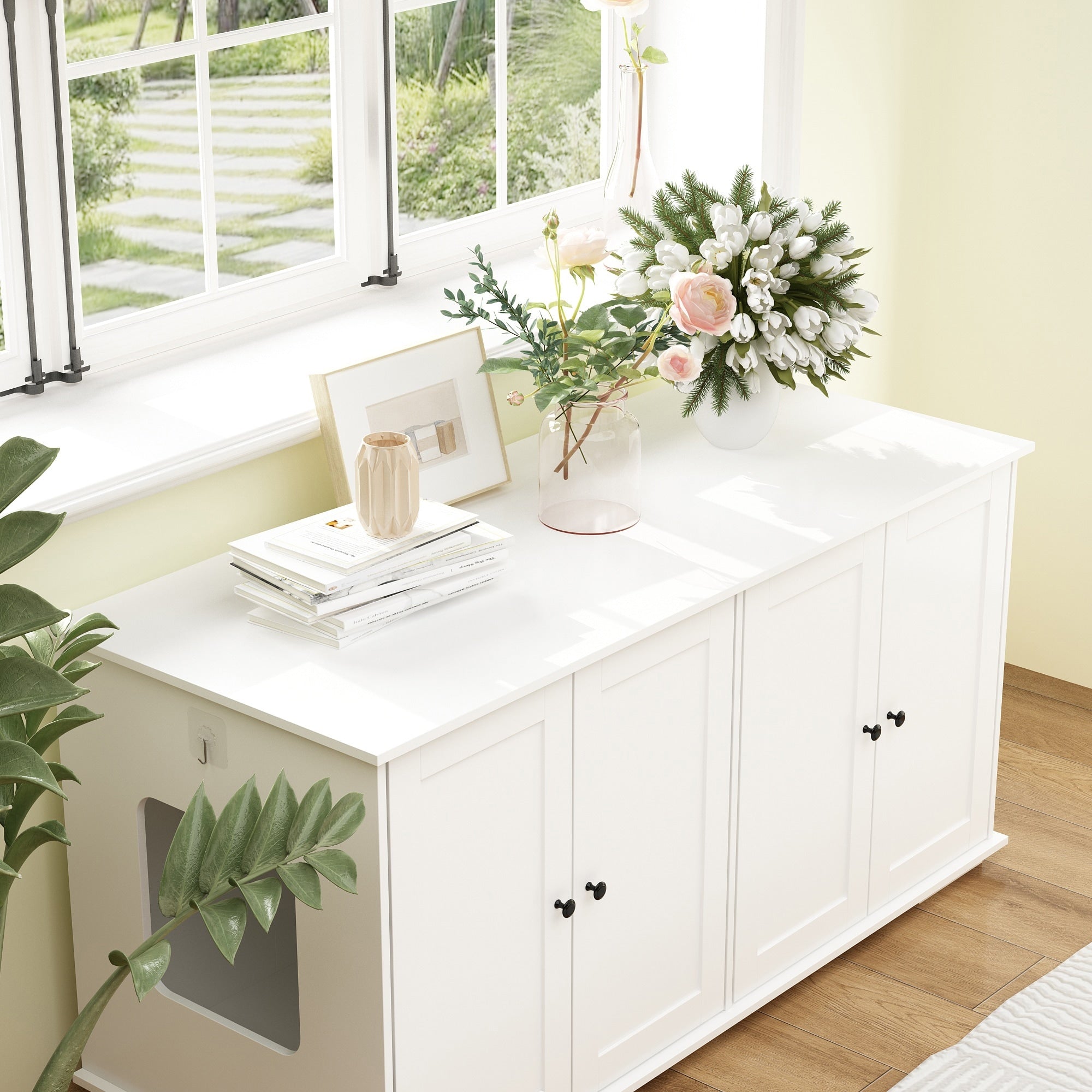 Meuble cache-litière pour chat avec double accès pour animaux de compagnie