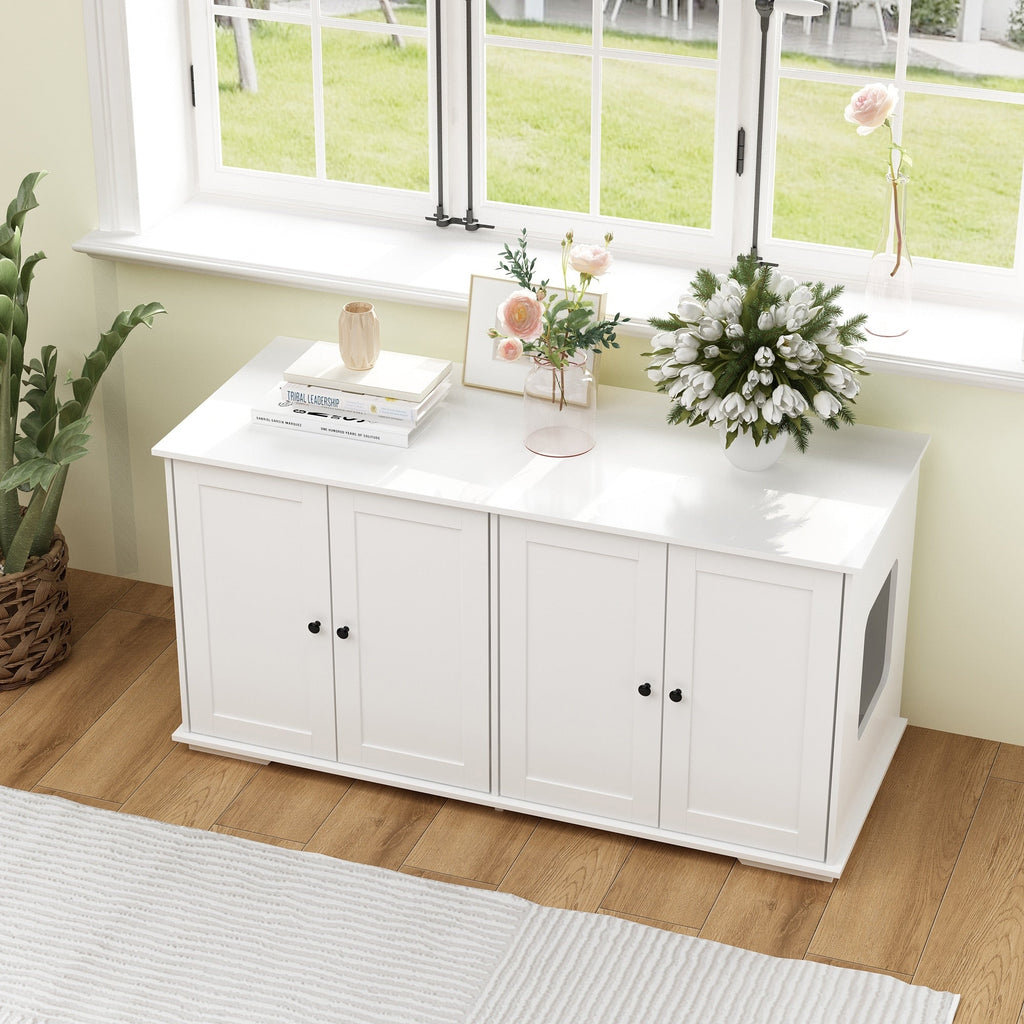 Meuble cache-litière pour chat avec double accès pour animaux de compagnie