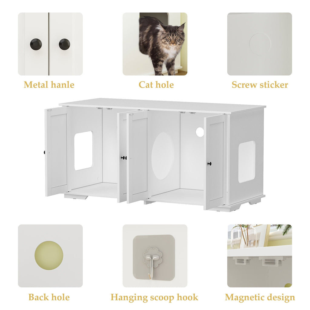 Meuble cache-litière pour chat avec double accès pour animaux de compagnie