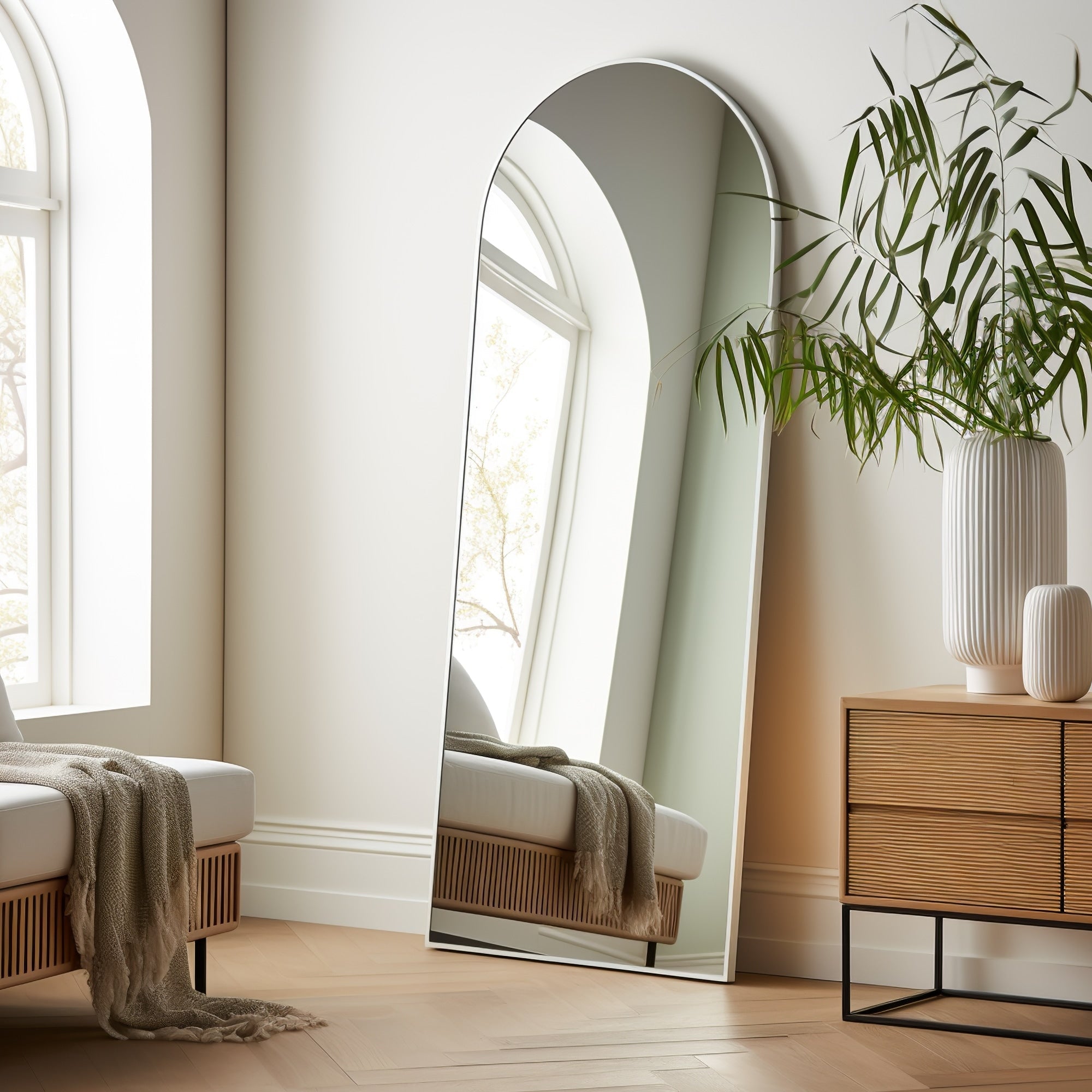 Dovelina Miroir mural à poser, miroir de sol, miroir en arc de cercle, miroir pleine longueur