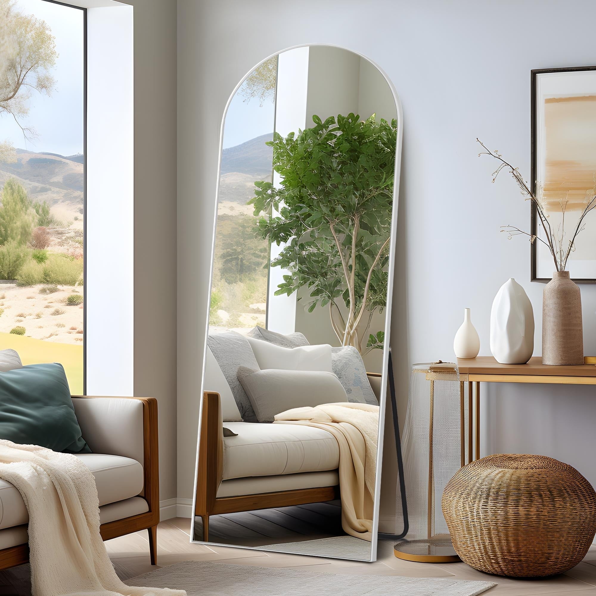 Dovelina Miroir mural à poser, miroir de sol, miroir en arc de cercle, miroir pleine longueur