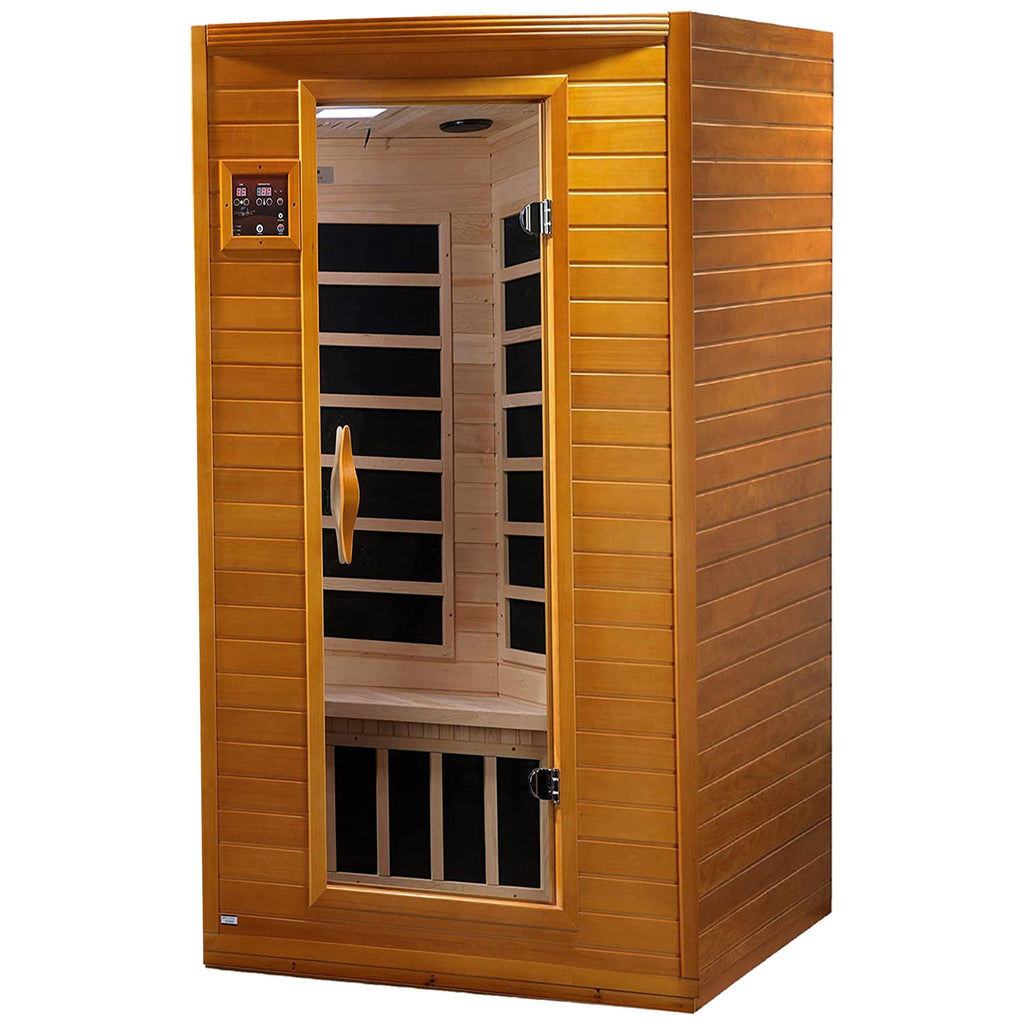 Sauna infrarouge à faible rayonnement électromagnétique (REM) Dynamic Saunas Andora pour 2 personnes, en bois d'épicéa du Canada.