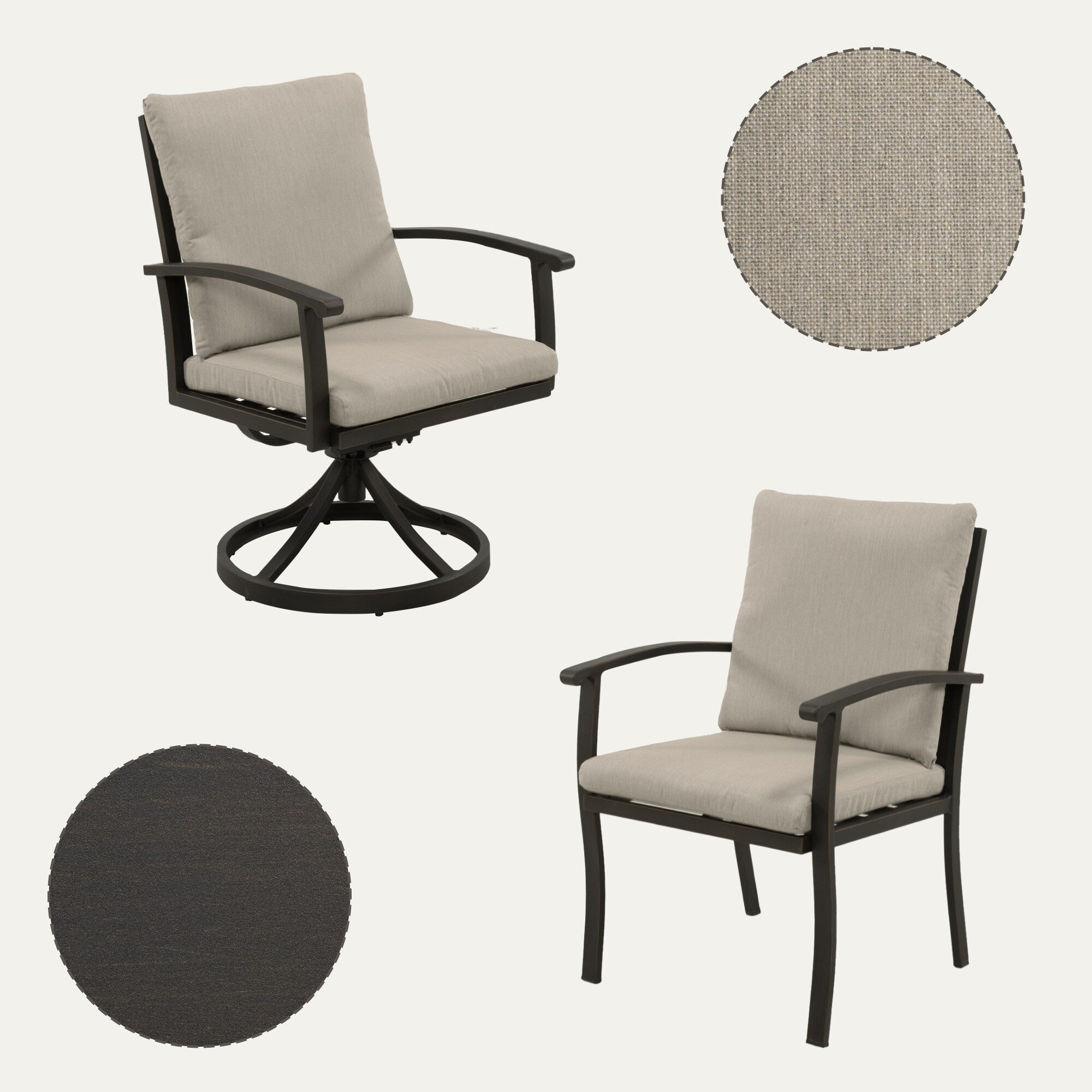 Ensemble de salle à manger de patio en aluminium EGEIROS LIFE AluLux 9 pièces avec 2 chaises de salle à manger pivotantes, 6 chaises de salle à manger et coussins lavables