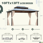 EROMMY Gazebo à toit rigide, Pergola d'extérieur avec double toit, moustiquaire et rideaux, auvent robuste pour patio, jardin, fête à la piscine