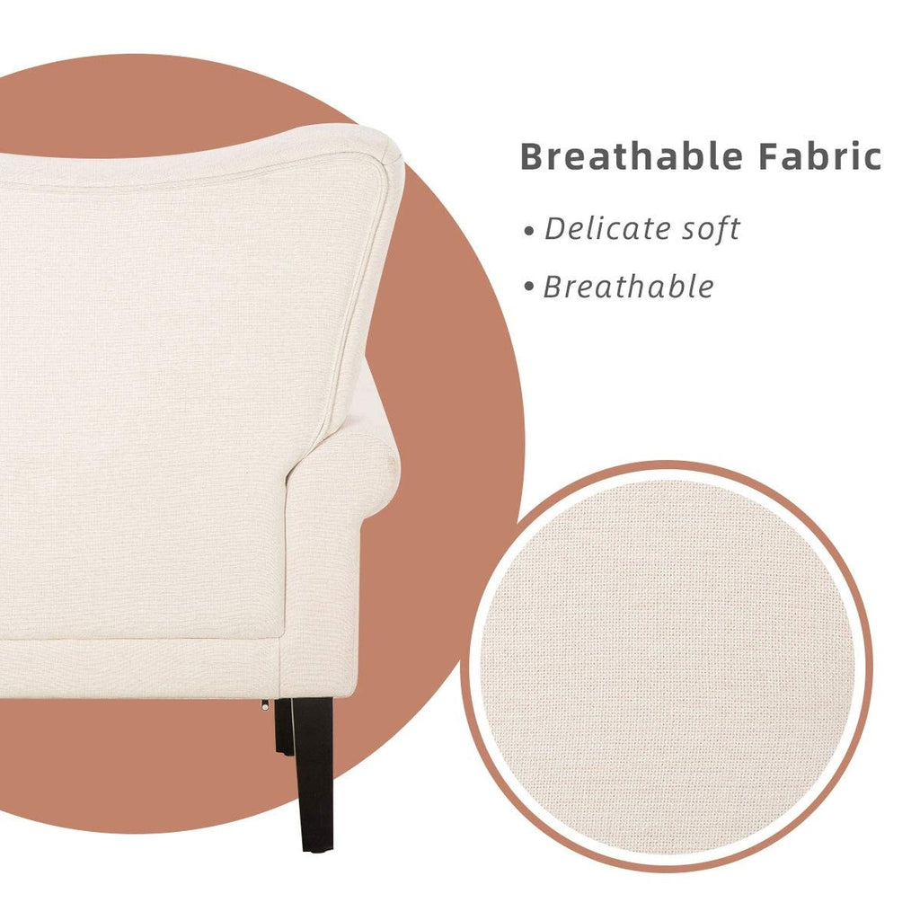 Fauteuil d'appoint moderne Erommy, fauteuil à dossier haut, canapé simple recouvert de tissu avec boutons et pieds en bois pour salon.