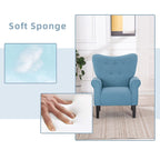 Fauteuil d'appoint moderne Erommy, fauteuil à dossier haut, canapé simple recouvert de tissu avec boutons et pieds en bois pour salon.