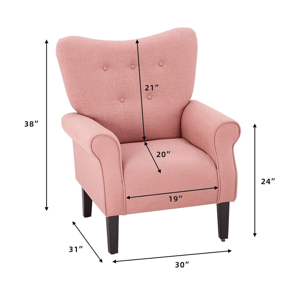 Fauteuil d'appoint moderne Erommy, fauteuil à dossier haut, canapé simple recouvert de tissu avec boutons et pieds en bois pour salon.