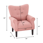 Fauteuil d'appoint moderne Erommy, fauteuil à dossier haut, canapé simple recouvert de tissu avec boutons et pieds en bois pour salon.