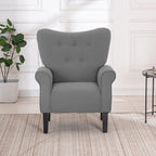 Fauteuil d'appoint moderne Erommy, fauteuil à dossier haut, canapé simple recouvert de tissu avec boutons et pieds en bois pour salon.