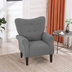 Fauteuil d'appoint moderne Erommy, fauteuil à dossier haut, canapé simple recouvert de tissu avec boutons et pieds en bois pour salon.