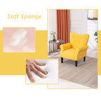 Fauteuil d'appoint moderne Erommy, fauteuil à dossier haut, canapé simple recouvert de tissu avec boutons et pieds en bois pour salon.