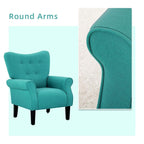 Fauteuil d'appoint moderne Erommy, fauteuil à dossier haut, canapé simple recouvert de tissu avec boutons et pieds en bois pour salon.