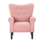 Fauteuil d'appoint moderne Erommy, fauteuil à dossier haut, canapé simple recouvert de tissu avec boutons et pieds en bois pour salon.