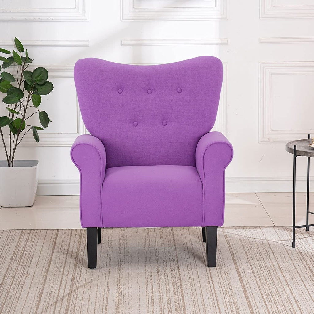 Fauteuil d'appoint moderne Erommy, fauteuil à dossier haut, canapé simple recouvert de tissu avec boutons et pieds en bois pour salon.
