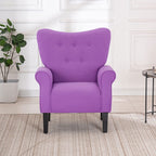 Fauteuil d'appoint moderne Erommy, fauteuil à dossier haut, canapé simple recouvert de tissu avec boutons et pieds en bois pour salon.