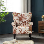 Fauteuil d'appoint moderne Erommy, fauteuil à dossier haut, canapé simple recouvert de tissu avec boutons et pieds en bois pour salon.