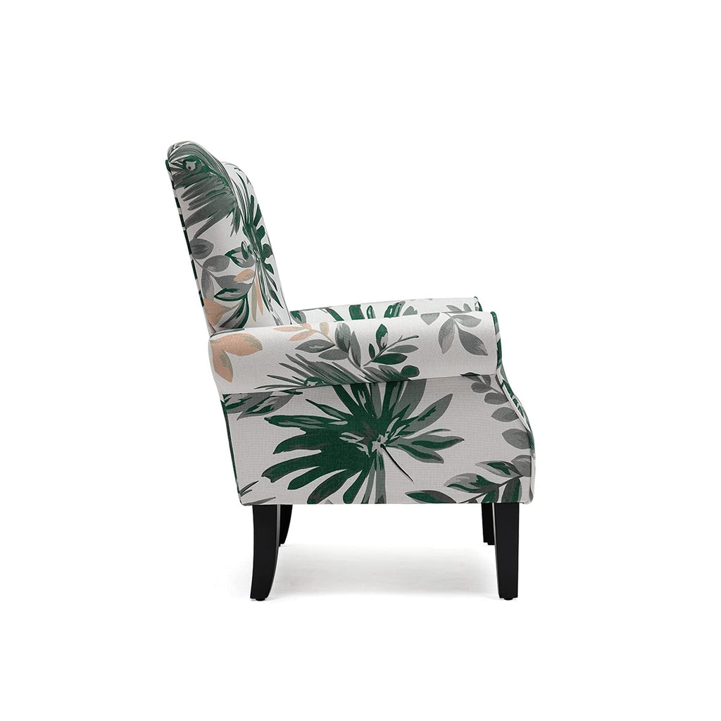 Fauteuil d'appoint moderne Erommy, fauteuil à dossier haut, canapé simple recouvert de tissu avec boutons et pieds en bois pour salon.