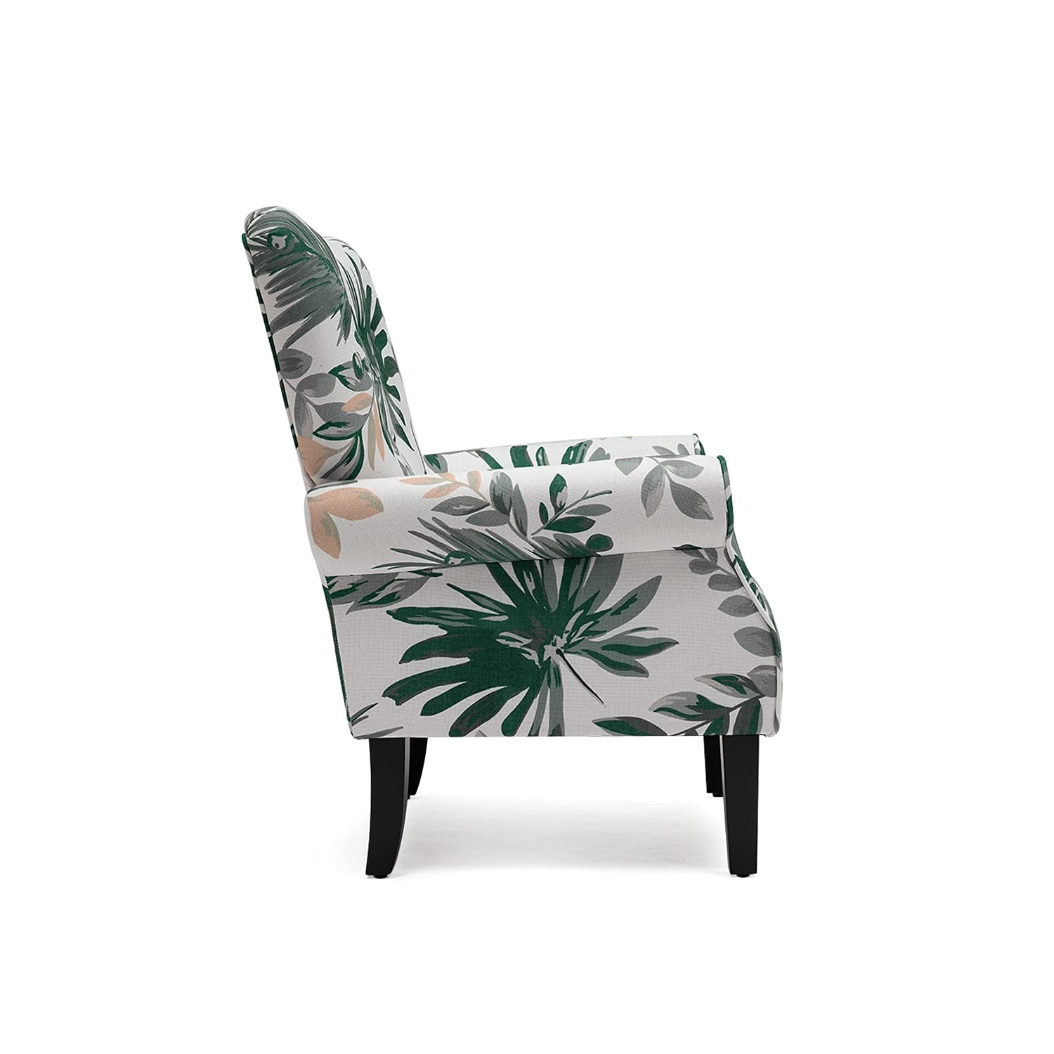 Fauteuil d'appoint moderne Erommy, fauteuil à dossier haut, canapé simple recouvert de tissu avec boutons et pieds en bois pour salon.
