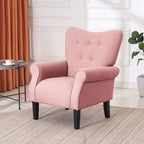 Fauteuil d'appoint moderne Erommy, fauteuil à dossier haut, canapé simple recouvert de tissu avec boutons et pieds en bois pour salon.