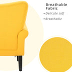 Fauteuil d'appoint moderne Erommy, fauteuil à dossier haut, canapé simple recouvert de tissu avec boutons et pieds en bois pour salon.