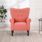 Fauteuil d'appoint moderne Erommy, fauteuil à dossier haut, canapé simple recouvert de tissu avec boutons et pieds en bois pour salon.