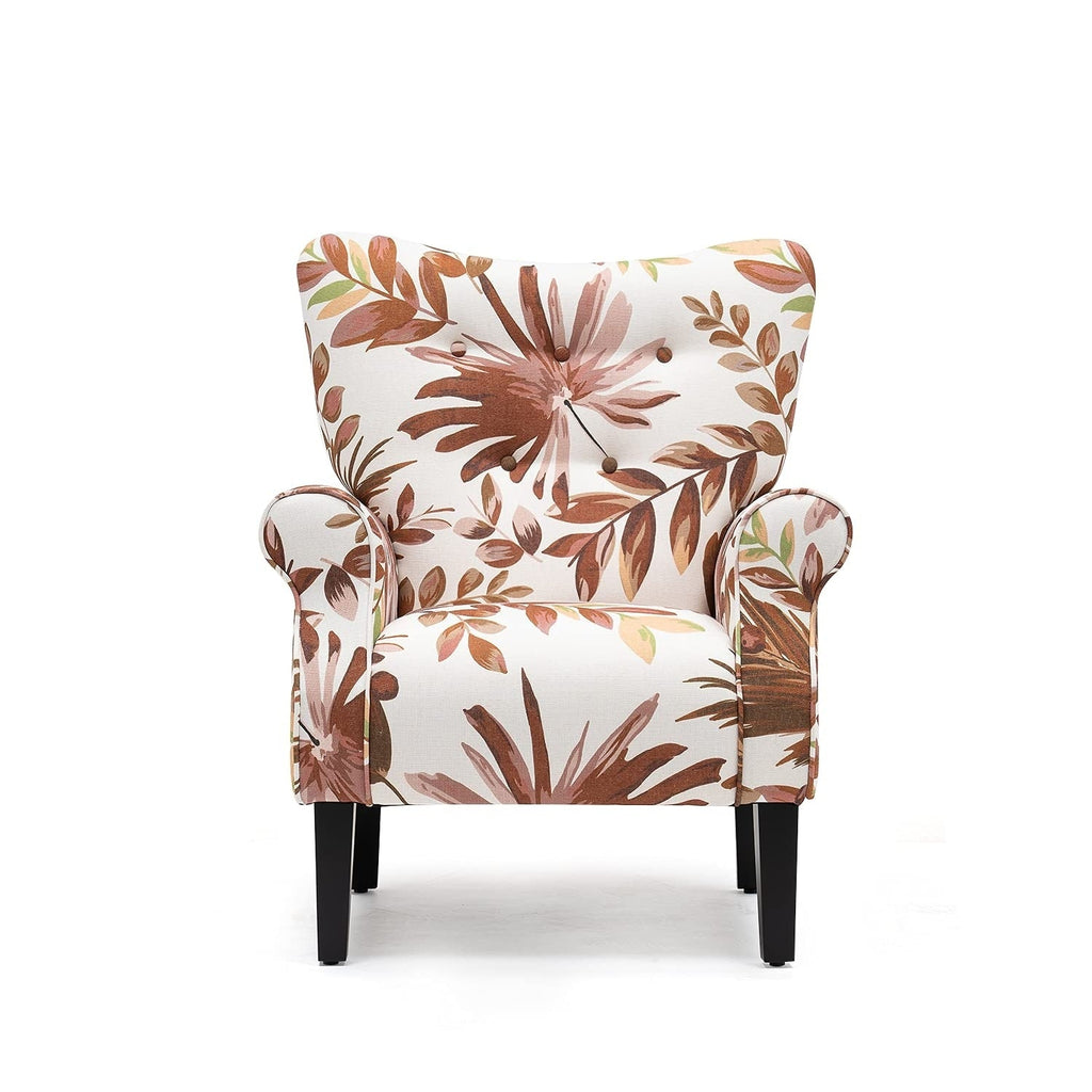 Fauteuil d'appoint moderne Erommy, fauteuil à dossier haut, canapé simple recouvert de tissu avec boutons et pieds en bois pour salon.