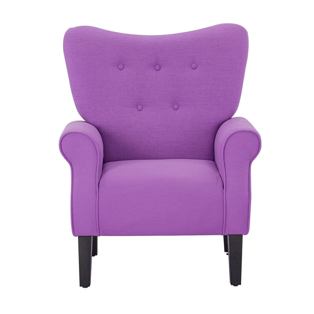 Fauteuil d'appoint moderne Erommy, fauteuil à dossier haut, canapé simple recouvert de tissu avec boutons et pieds en bois pour salon.