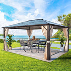 Gazebo à toit rigide pour jardin – Pergola permanente avec moustiquaire, rideaux et double toit, abri extérieur toutes saisons