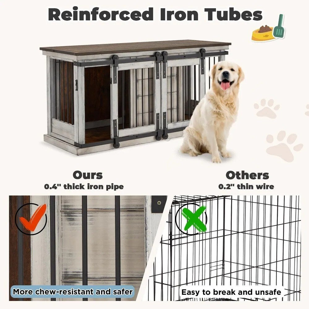 EROMMY Meuble-cage pour chien en bois massif, chenil intérieur avec porte coulissante et meuble TV, élégante maison pour chien en bois, cage pour chien stylée