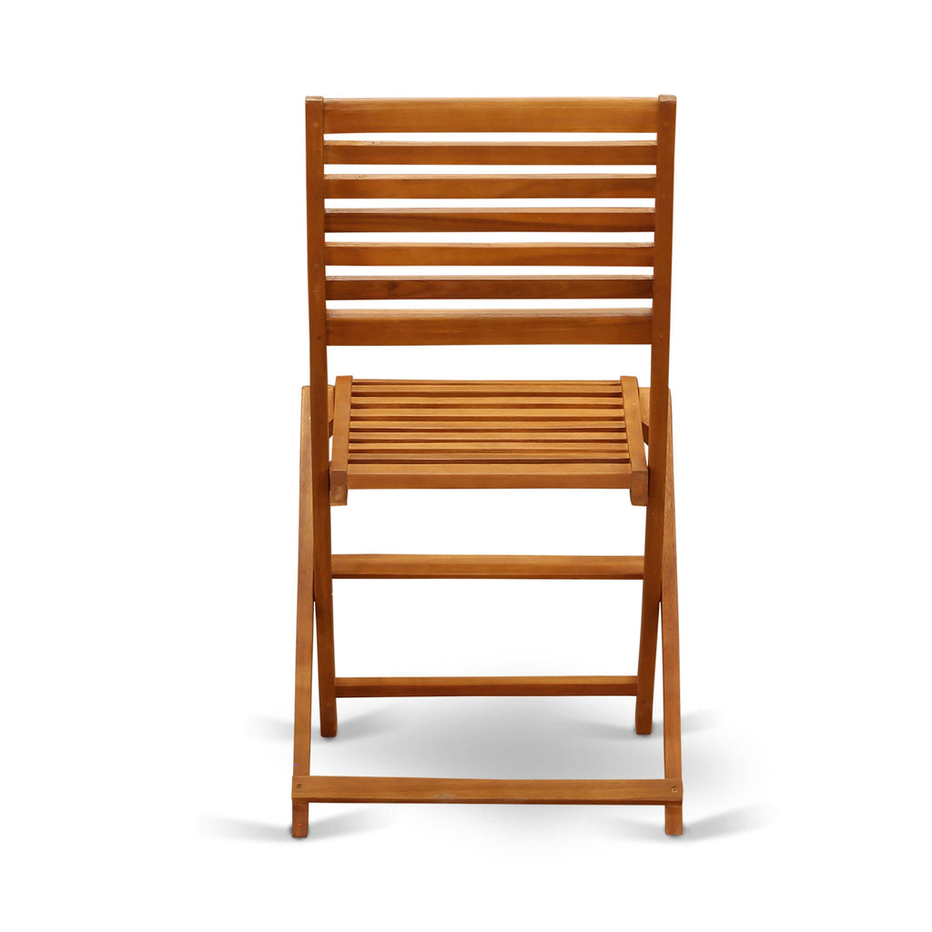 Ensemble bistro d'extérieur East West Furniture comprenant une table basse ronde en bois et 2 chaises pliantes, finition huile naturelle