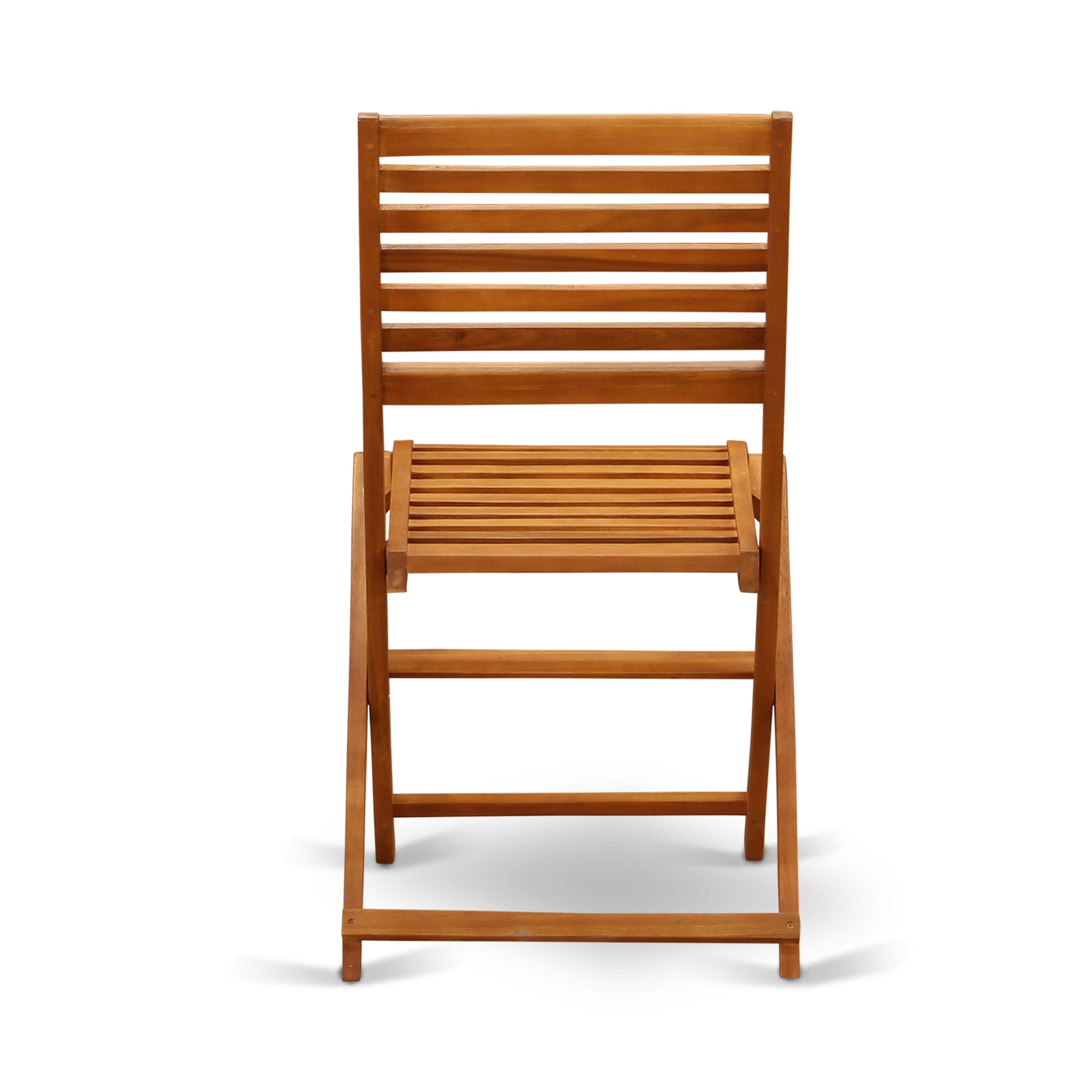 Ensemble bistro d'extérieur East West Furniture comprenant une table basse ronde en bois et 2 chaises pliantes, finition huile naturelle