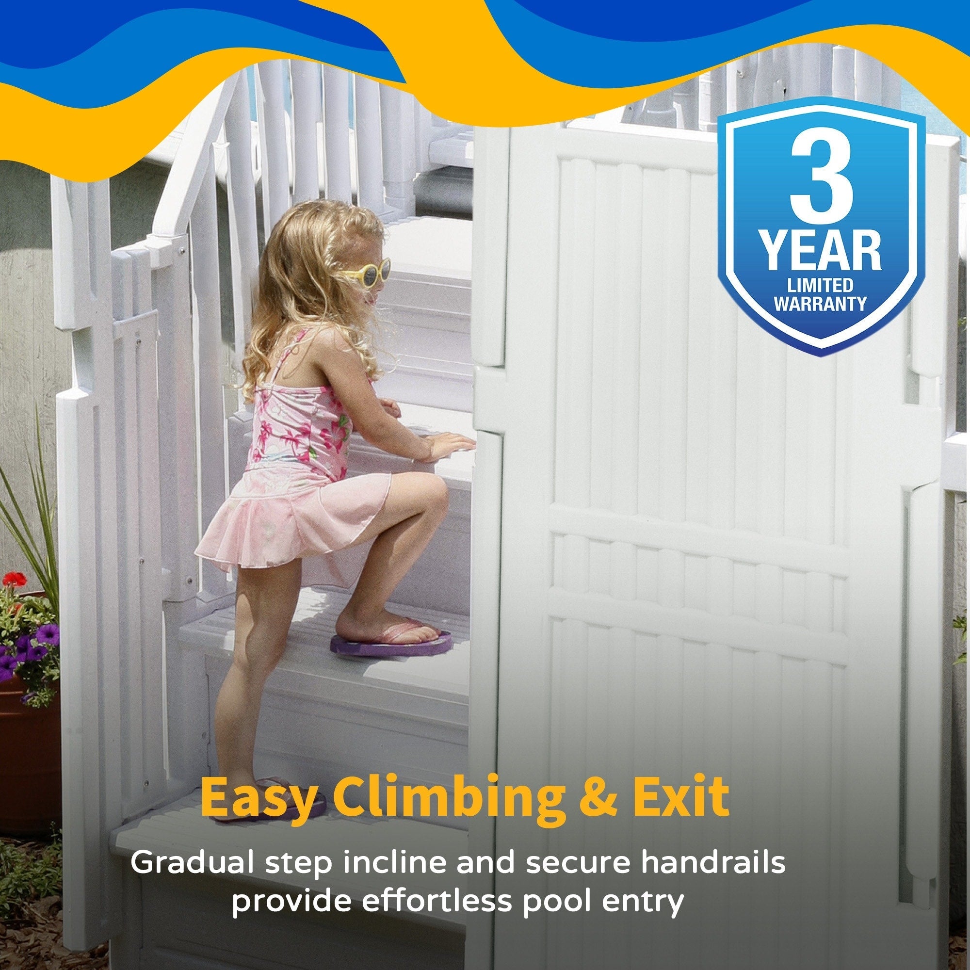 Système d'accès facile à la piscine avec porte - 82,5 cm L x 209,6 cm P x 205,7 cm H