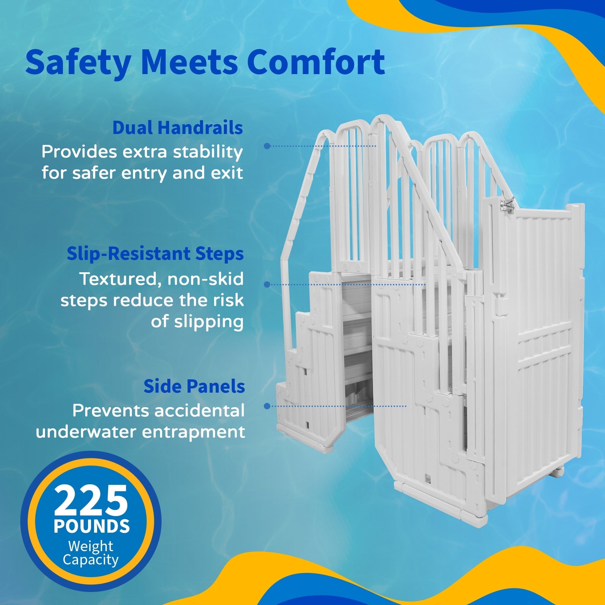 Système d'accès facile à la piscine avec porte - 82,5 cm L x 209,6 cm P x 205,7 cm H