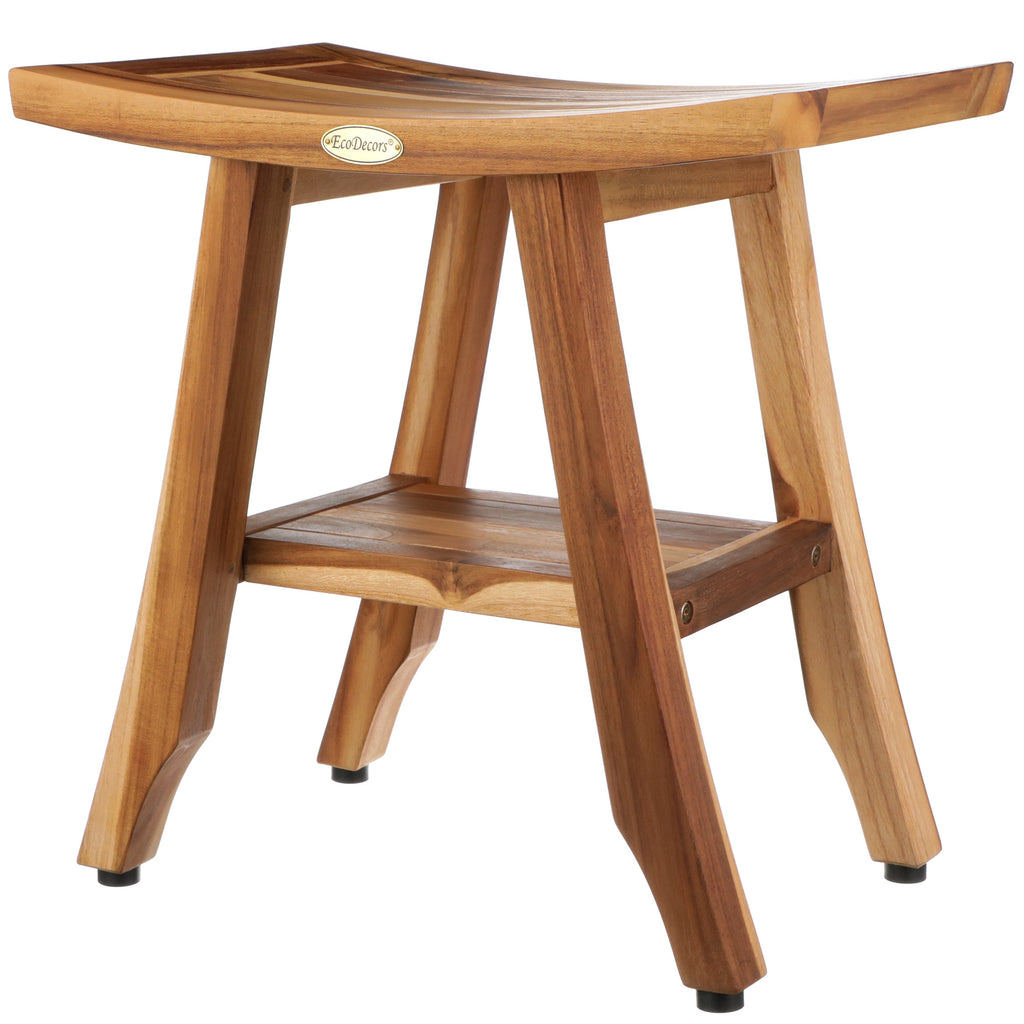 EcoDecors, Banc, Tabouret de douche, Assise de douche, Chaise de douche pour douche intérieure, Petit banc, Banc de douche en teck, Repose-pieds de douche