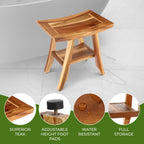 EcoDecors, Banc, Tabouret de douche, Assise de douche, Chaise de douche pour douche intérieure, Petit banc, Banc de douche en teck, Repose-pieds de douche