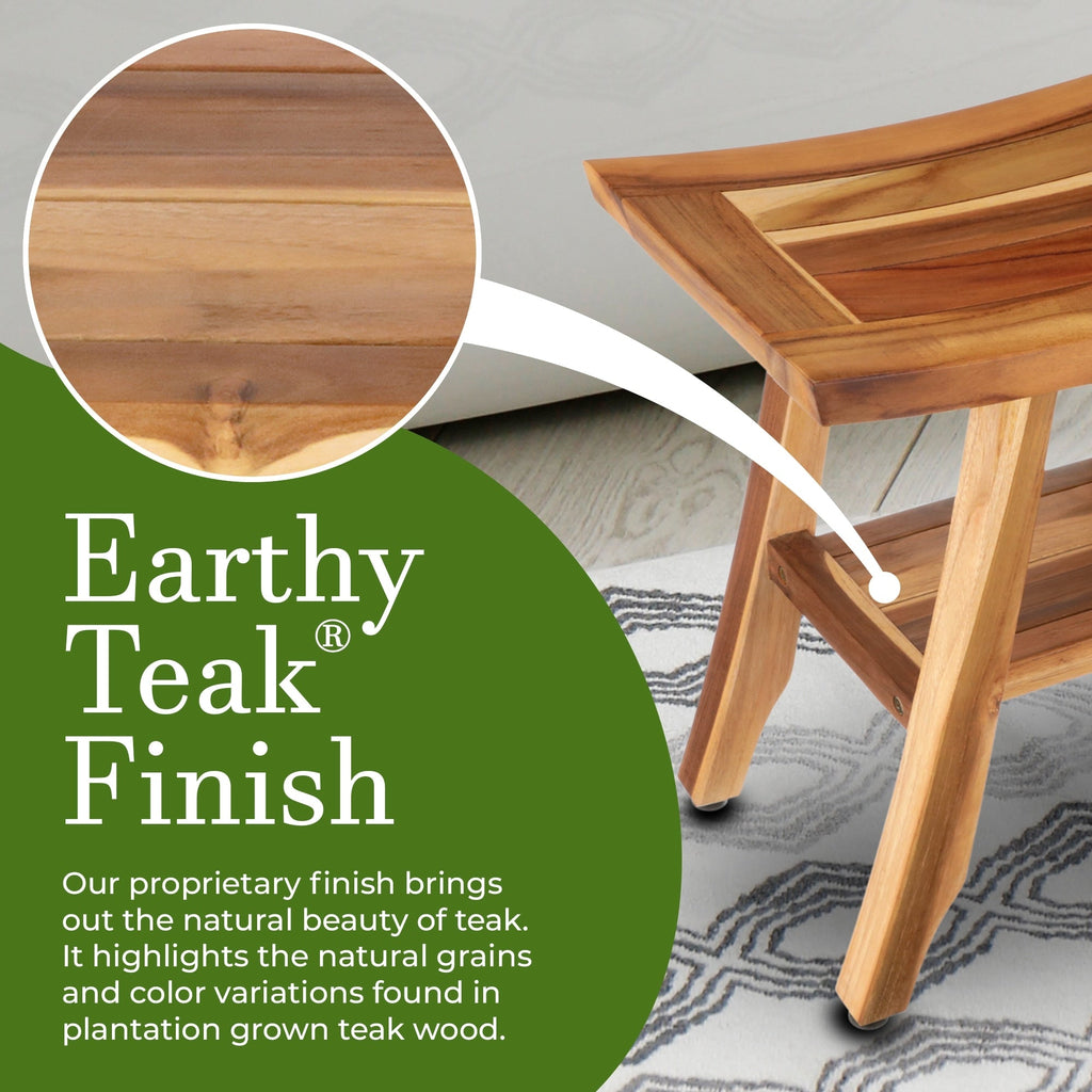 EcoDecors, Banc, Tabouret de douche, Assise de douche, Chaise de douche pour douche intérieure, Petit banc, Banc de douche en teck, Repose-pieds de douche