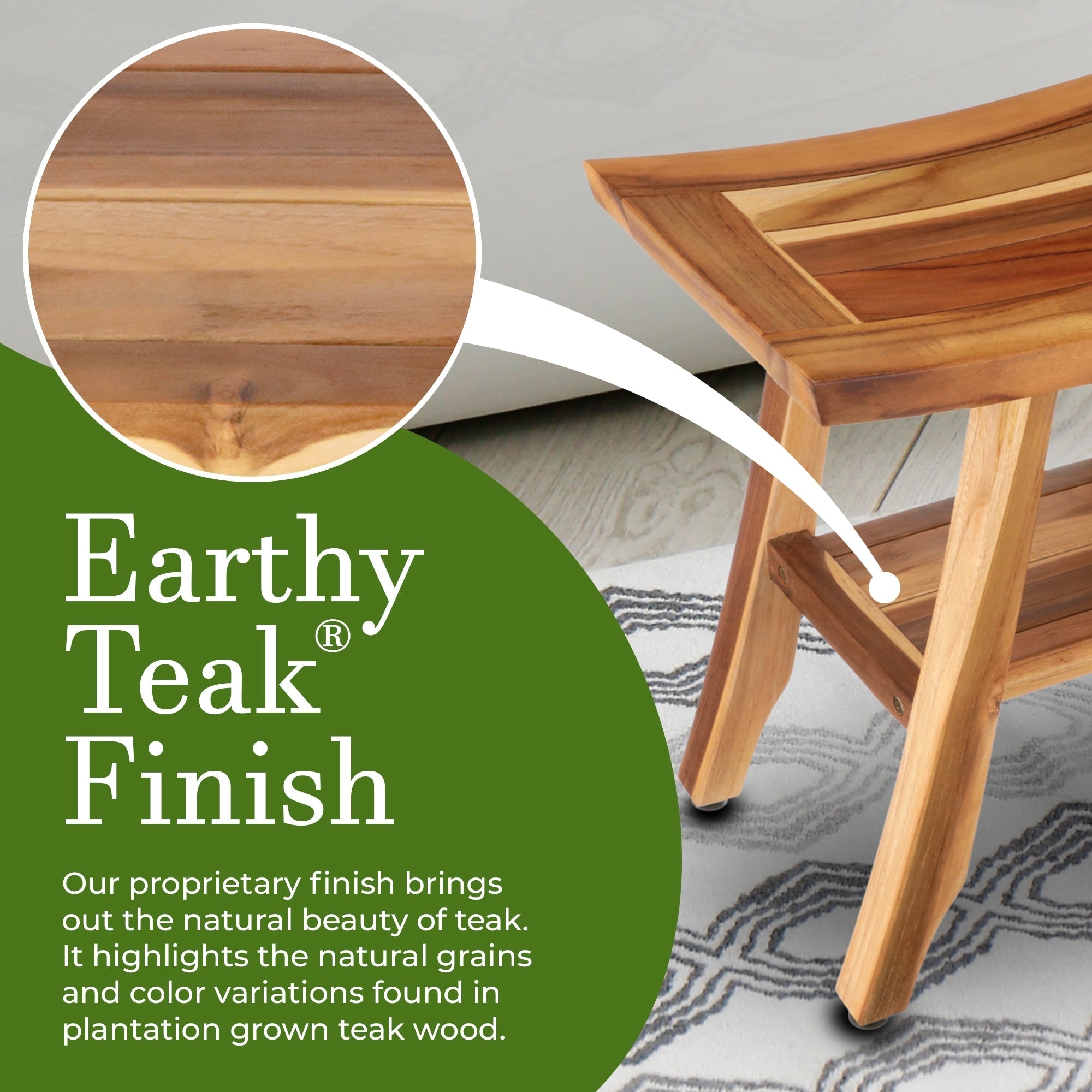 EcoDecors, Banc, Tabouret de douche, Assise de douche, Chaise de douche pour douche intérieure, Petit banc, Banc de douche en teck, Repose-pieds de douche