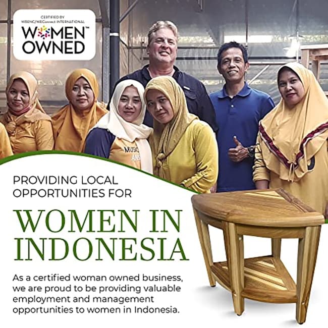 EcoDecors, Banc de douche d'angle Snazzy, Tabouret de douche en teck, Tabouret d'angle pour douche, Banc d'angle pour douche en teck, avec étagère