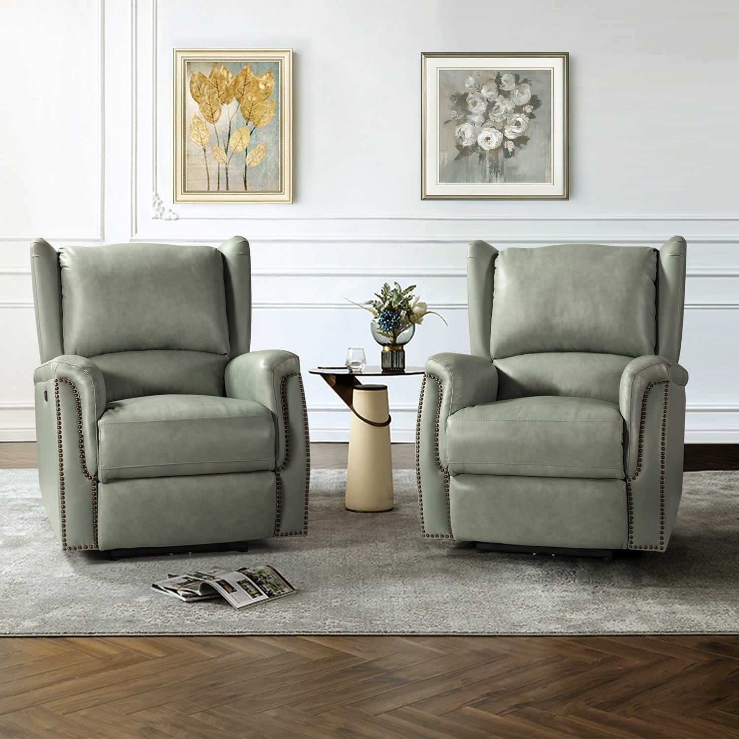 Fauteuil inclinable électrique Eduardo en cuir véritable avec port USB (lot de 2)