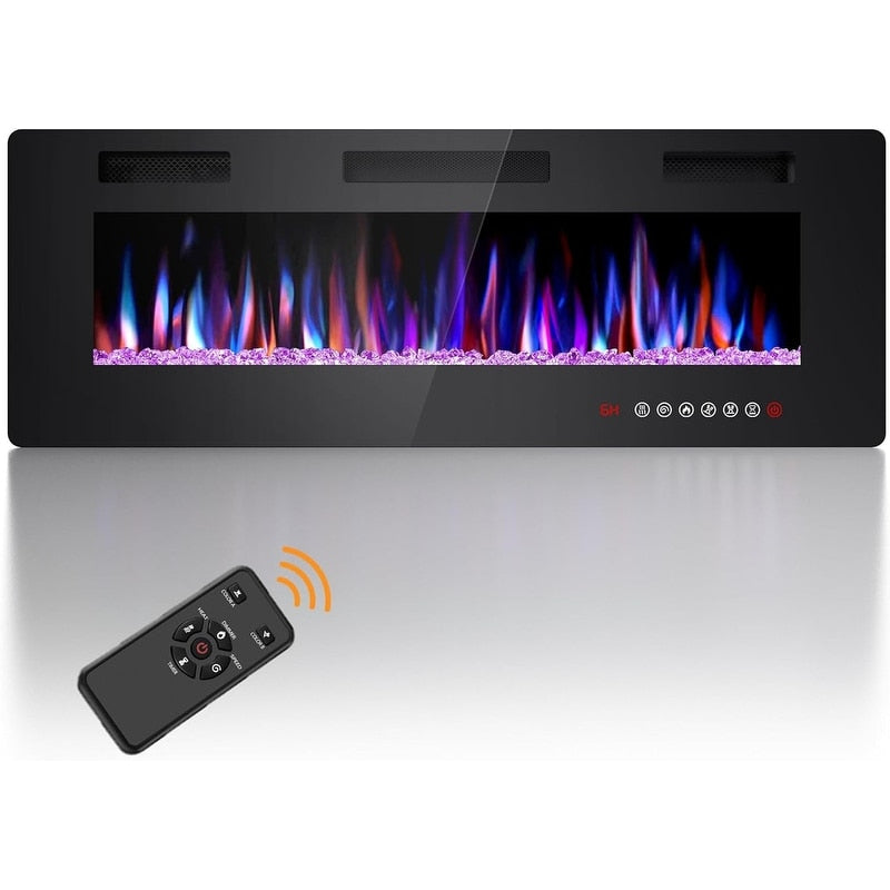 Chauffage électrique de cheminée encastrable mural avec télécommande (750-1500W)