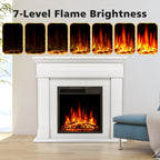 Ensemble de cheminée électrique avec boîtier en bois et foyer, télécommande.