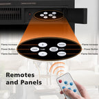 Ensemble de cheminée électrique avec boîtier en bois et foyer, télécommande.