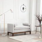 Élégant banc ottoman rembourré de 53,5 pouces avec pieds en bois et coussins cylindriques